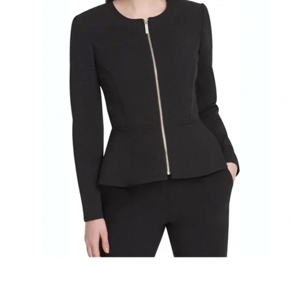 DKNY Black Peplum Blazer with Zipper
